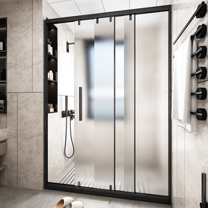 小户型一字磨砂玻璃极简隔断淋浴房干湿分离三联动定制卫生间移门