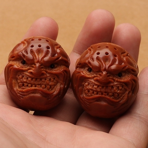 文玩老料进口印尼超大橄榄核雕刻山鬼恶僧短圆笑脸单籽吊坠手把件