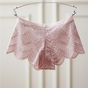 女士内裤性感蕾丝平角裤透明低腰短裤超薄无痕少女学生纯色火辣夏
