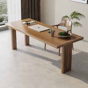 北欧原木开放式办公桌大户型去客厅化书桌单人个性办公桌实木桌椅