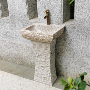庭院石头洗手盆一体石材立柱洗脸盆花园户外水池家用洗手台卫生间
