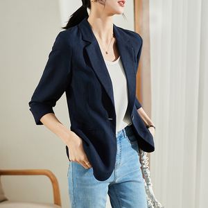 索菲丝尔亚麻西装外套女薄款2022夏季新款七分袖休闲小西服女上衣