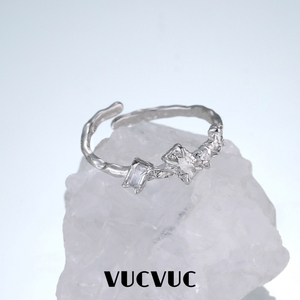 VUCVUC小众个性ins冷淡风高级感气质百搭假宝石S925纯银开口戒指