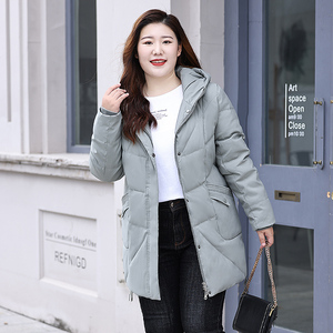 胖mm秋冬新款气质防风羽绒服300斤大码女装中长款厚外套90%白鸭绒