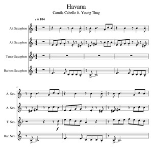 哈瓦那 havana 欧美流行歌曲 萨克斯四重奏 总谱 分谱