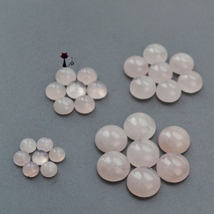 天然粉晶4-12mm圆形水晶戒面手工diy镶嵌散珠材料小配件 丑猫小铺