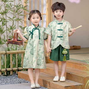 儿童汉服夏装新款女童旗袍新中式连衣裙新国风唐装男童国学服古装