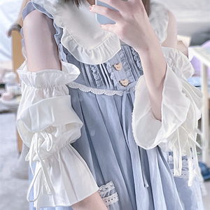 春夏新款jk制服黑色露肩雪纺长袖衬衫洛丽塔内搭上衣娃娃领衬衣潮