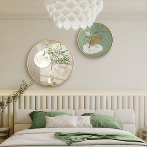 圆形北欧绿植奶油风卧室床头装饰画房间主卧睡房挂画清新餐厅壁画