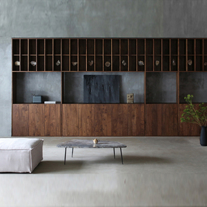 朴室 全屋别墅定订制家具 现代简约生态黑胡桃木实木整体壁柜墙柜