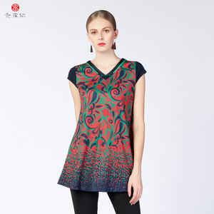 素罗依2020春夏新款女装syx9603民族风印花通勤荷叶摆短袖上衣