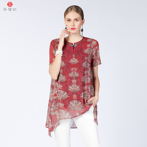 素罗依2022夏季女装新款上衣syx9676民族风通勤圆领宽松短袖t恤