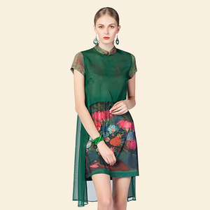 素罗依2022春夏新款女装lqx9709民族风立领短袖改良版连衣裙