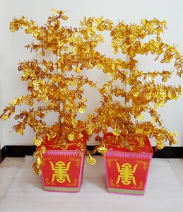 祭祀用品金 银摇钱树五七期 纸扎 摇钱树1.2米 一对 祭品扫墓用品