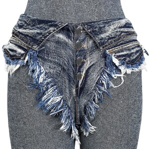 夜场特殊服装高腰三角牛仔超短裤露臀走光毛边性感高叉热裤女磨破