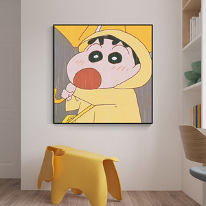 蜡笔小新挂画野原新之助全家福装饰画可爱卡通儿童房背景墙画壁画