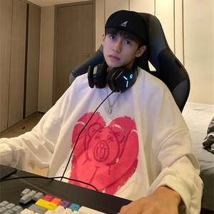 100%含棉余庆伟同款宽松圆领卫衣男无帽衣服秋季ins潮牌运动外套