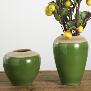 陶瓷客厅居家复古风现代插花花瓶绿色纯色花器简约新中式桌面床柜