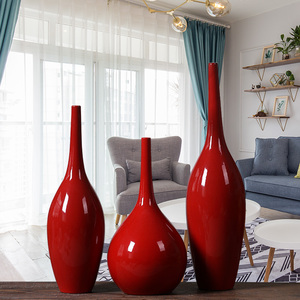 样板房家居装修欧式现代简约桌面花瓶摆件结婚创意装饰品陶瓷红色