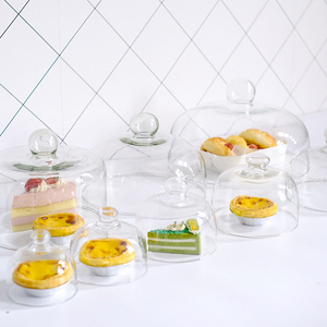 蛋糕玻璃罩水果点心甜品防尘罩圆形透明盖食物保鲜耐高温玻璃盖子