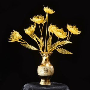 金色仿真花供佛金莲花玄关礼佛荷花金粉花艺荷叶金荷花