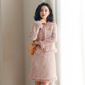 香奈儿纯色女装套装裙2020年秋冬季新款小香风名媛气质休闲两件套