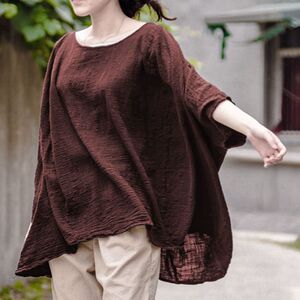 棉麻上衣女亚麻棉半袖衣服夏加肥加大码t恤文艺宽松圆领短款褂子