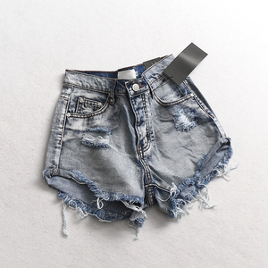 y276 气质女装 夏季新款水洗磨白破洞毛边高腰修身女牛仔短裤热裤