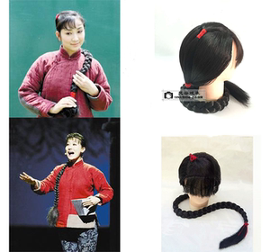 戏剧红灯记铁梅辫子假发套白毛女喜儿大辫子头套反串村姑假发辫子