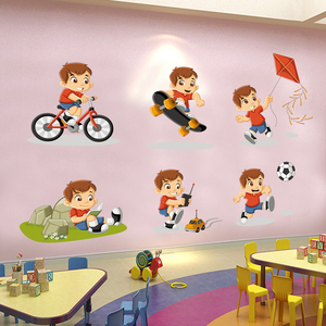 原创设计阳光男孩足球运动儿童房早教园幼儿园小学教室装饰墙贴纸