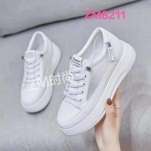 茱曼zm小白鞋女真皮简约网面透气厚底增高2022夏新款淑女鞋8211