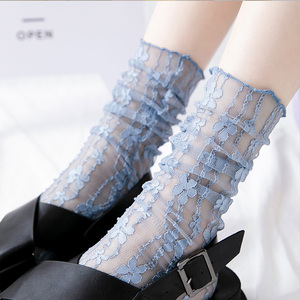 网纱堆堆袜女宫廷风粉色女袜日系蕾丝花卉长袜春夏超薄镂空网袜子