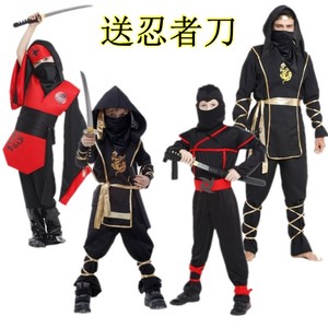 万圣节儿童服装cosplay服饰成人忍者日本武士黑色夜行衣表演出服