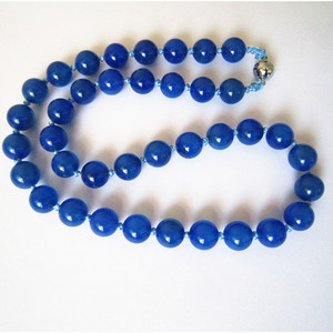 天然巴西蓝玛瑙珠链项链色泽好送女友送母亲心动礼物水晶玉髓项链