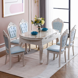 欧式餐桌椅组合现代简约小户型实木大理石饭桌伸缩折叠多功能圆桌