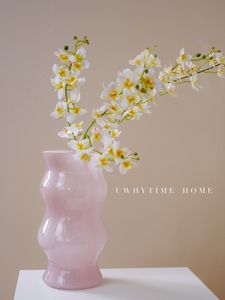 中古玉感粉色竹节直筒花瓶新中式氛围感艺术琉璃玻璃花器摆件