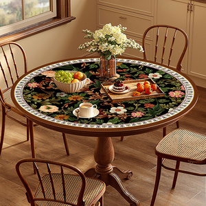 美式轻奢圆桌桌垫桌布防水防油圆形茶几垫布防烫隔热桌面保护垫子