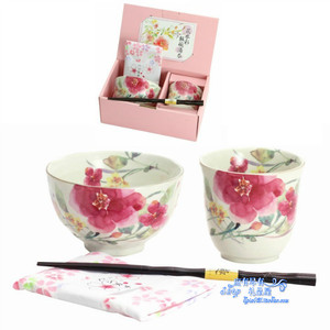 现货日本原装进口正品美浓烧陶瓷器日式饭碗茶杯筷子手帕餐具套装