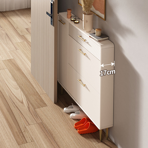 超薄鞋柜17cm家用门口奶油风薄翻斗鞋柜轻奢小户型窄款门后玄关柜
