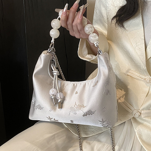 新中式国风珍珠手提包包女士2024新款夏天百搭链条单肩斜挎包小包