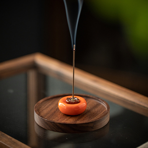 创意陶瓷柿柿如意小柿子茶宠摆件家用线香插底座小香炉檀香茶桌