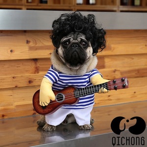 猫咪抱吉他衣服海军衫服装宠物两脚衣变身装直立装狗狗搞笑弹吉他