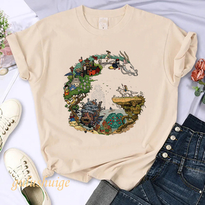 Totoro T-Shirt 日系动漫龙猫印花男女情侣休闲T恤短袖杏色上衣
