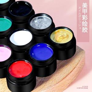 日式12色彩绘胶浮雕胶罐装指甲油胶美甲店初学者练习用手绘光疗胶