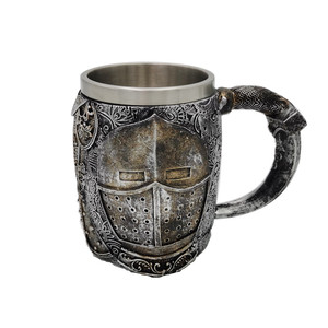 罗马骑士树脂不锈钢骷髅杯 3D骷髅头头盔啤酒马克杯