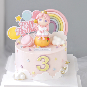 烘焙蛋糕装饰星愿童话小王子小公主梦幻玩偶摆件软陶彩虹气球插牌