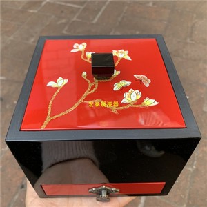 新中式木质古典彩绘漆器纸巾盒  茶盅牙签收纳盒  酒店纸巾用品盒