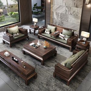 新中式乌金木全实木沙发组合罗汉床冬夏两用大小户型别墅客厅家具