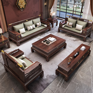 新中式乌金木123实木沙发组合罗汉床冬夏两用大户型别墅客厅家具