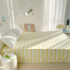 房间的彩虹 原创夏日格子全棉床单床笠被单床包 柠檬薄荷の清新